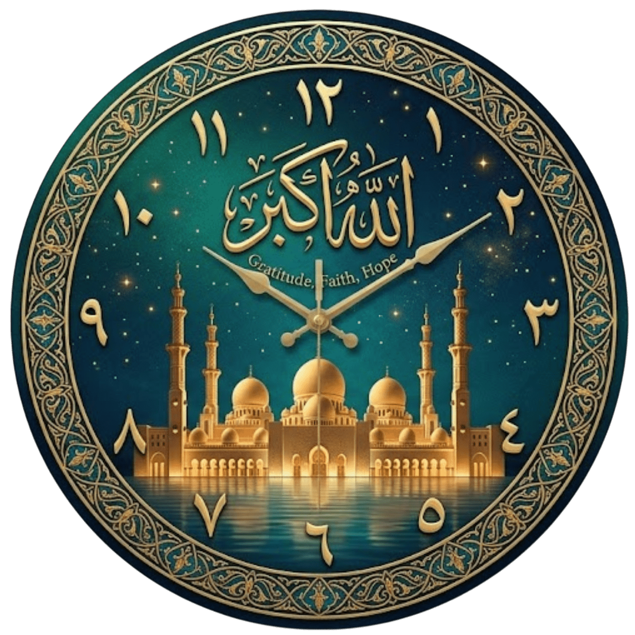 30cm Emerald & Gold Islamic Mosque Glass Clock | High - Quality Wall Clocks | Buy Now at CB Print Concept