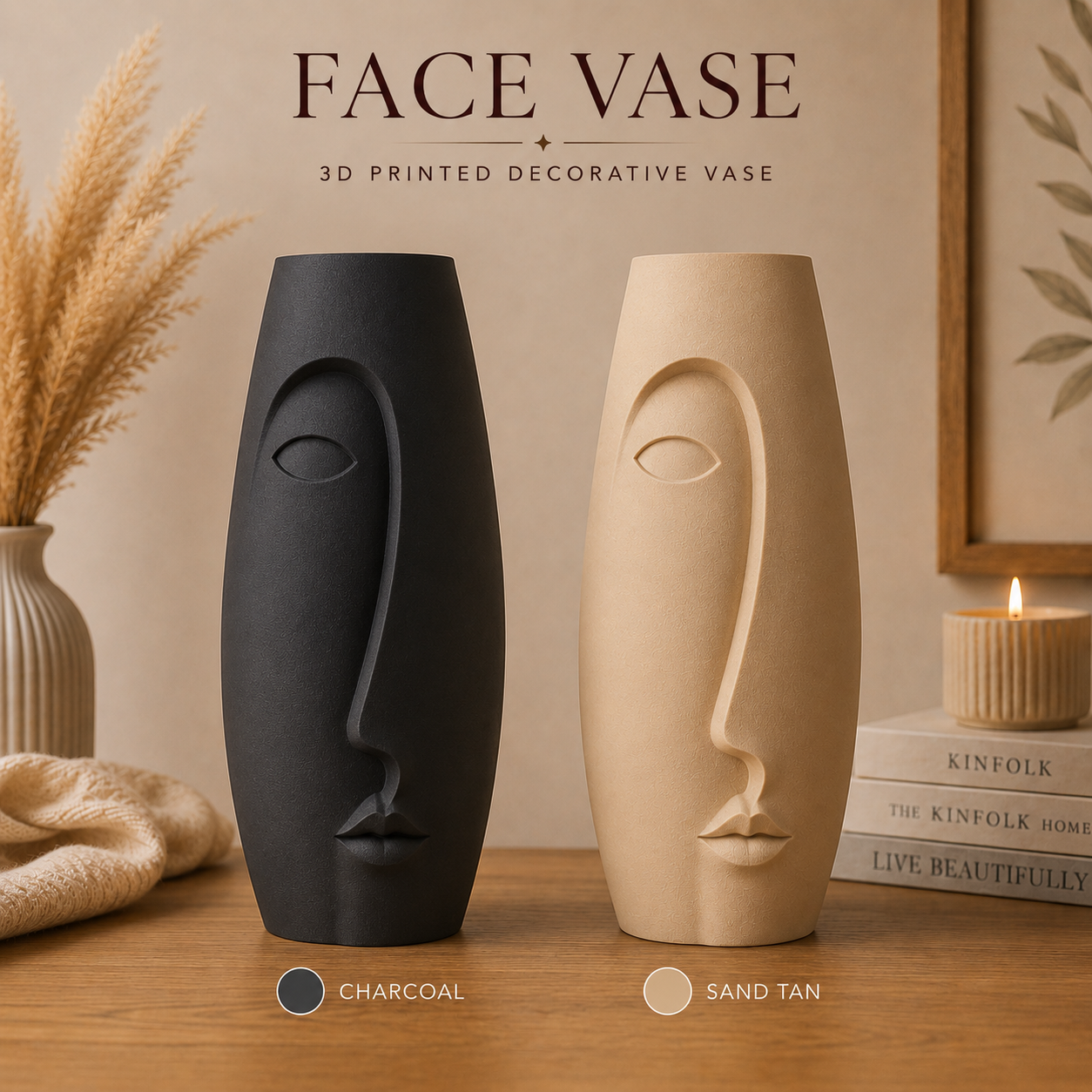 Abstract Face Vase – Modern 3D Printed Decorative Vase