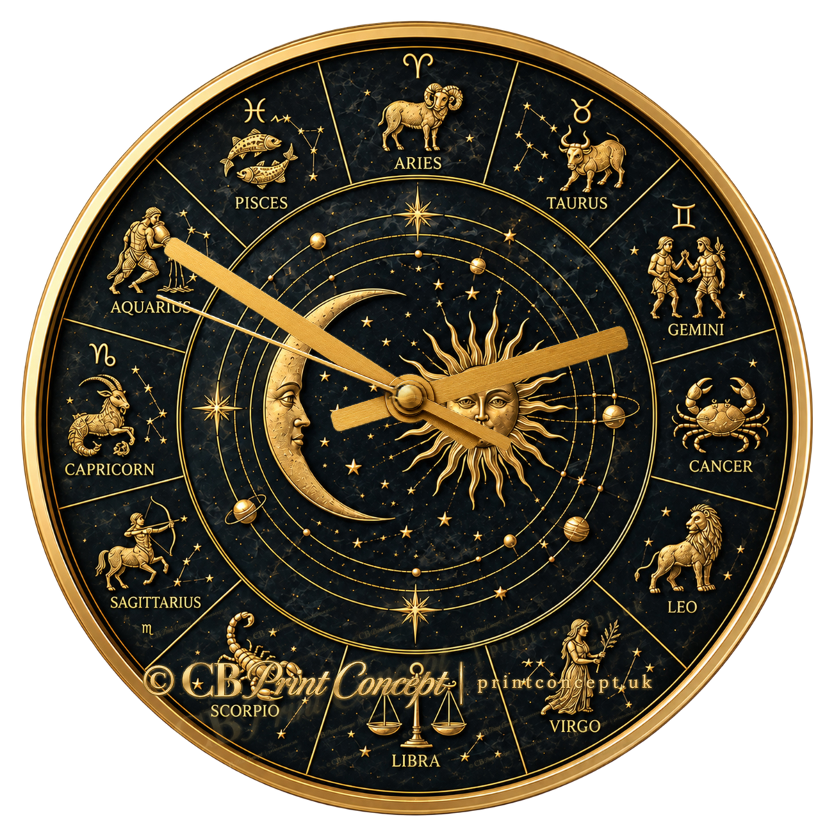 Celestial Zodiac Sun & Moon Wall Clock