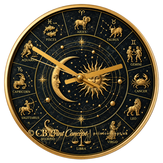 Celestial Zodiac Sun & Moon Wall Clock