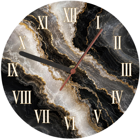 Luxury Marble Effect Glass Wall Clock with Roman Numerals – 30 cm