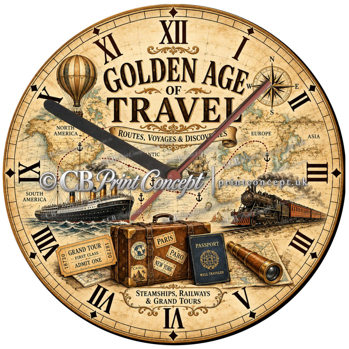 Golden Age of Travel Vintage Wall Clock