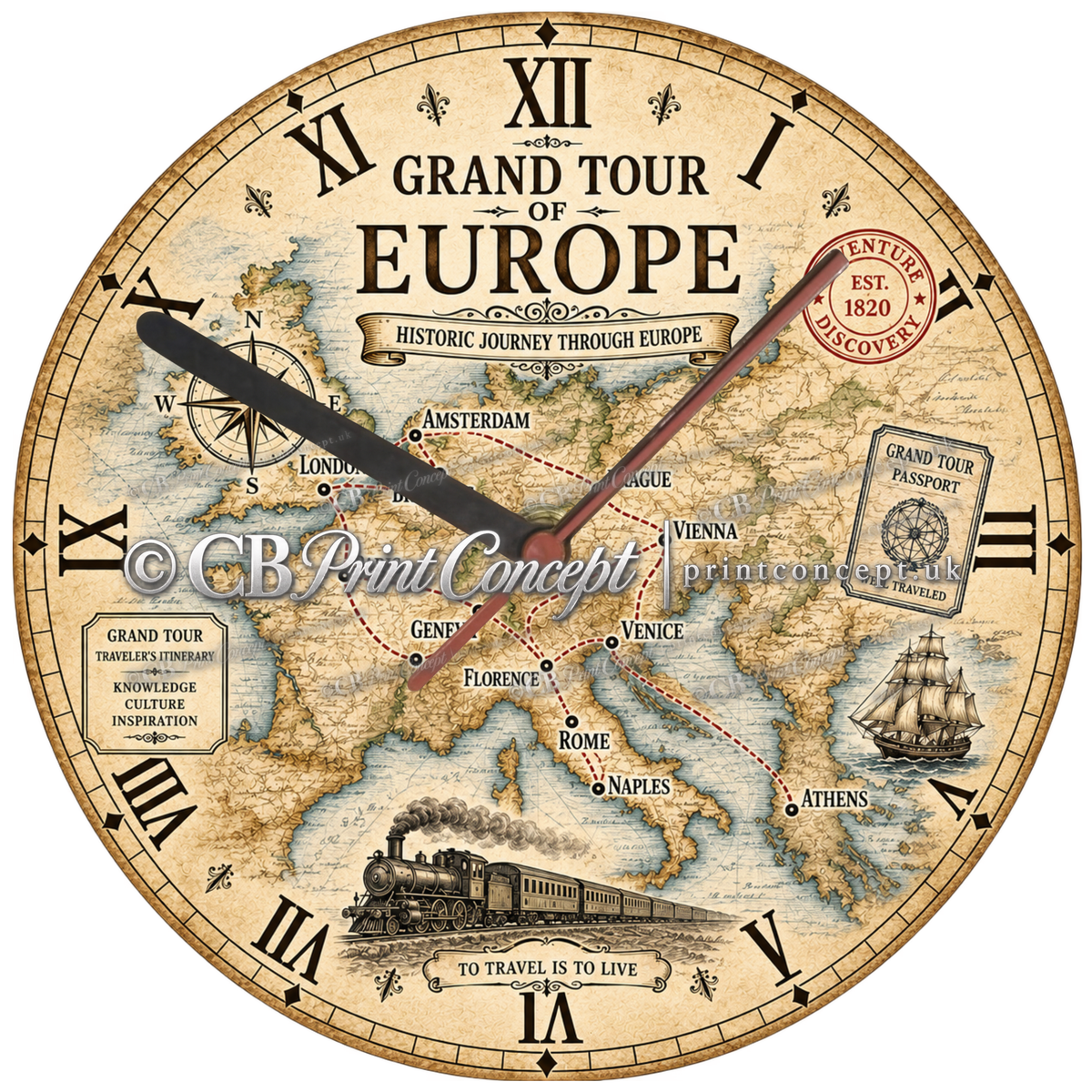 Grand Tour of Europe Vintage Wall Clock