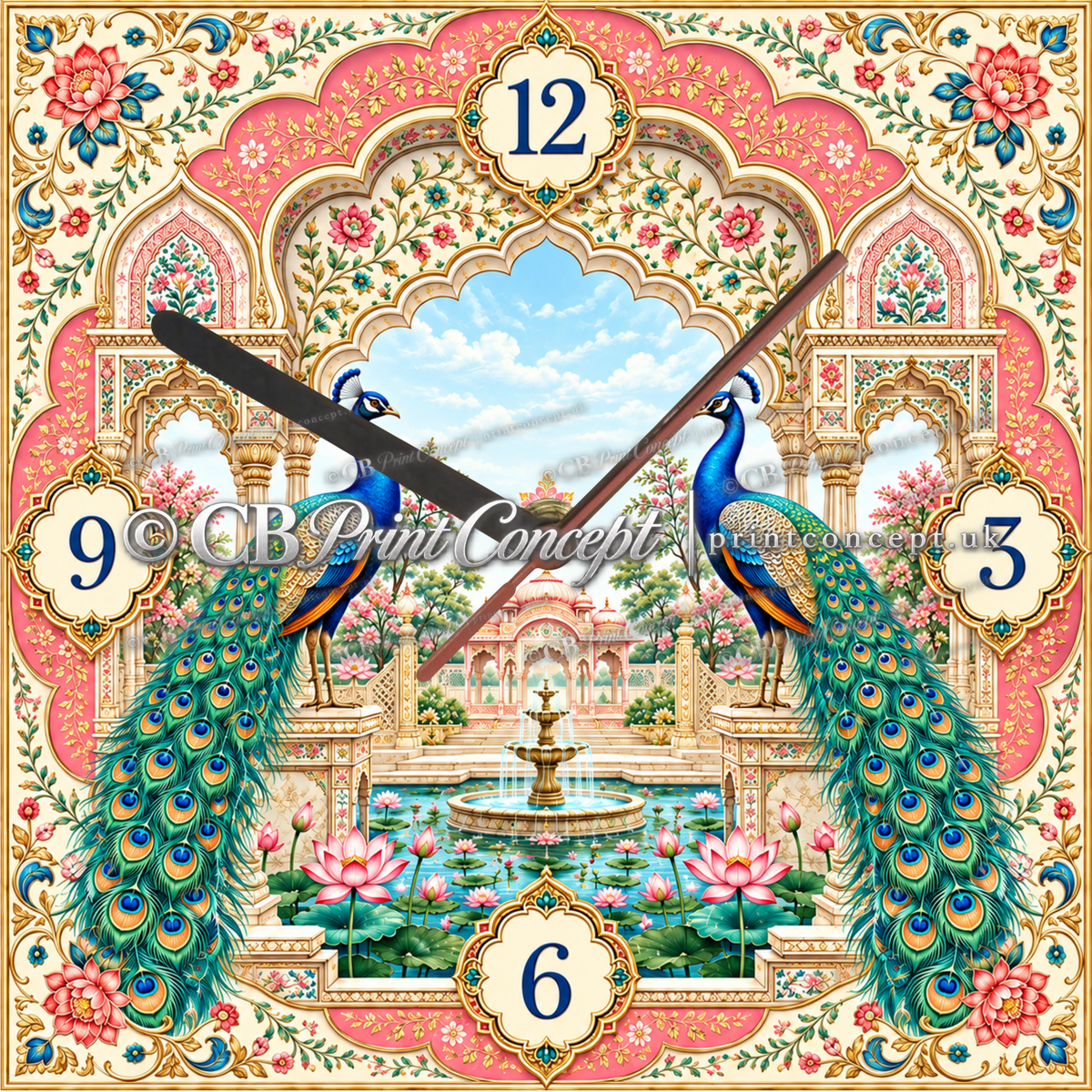 Indian Peacock Palace Wall Clock - Jaipur Pink