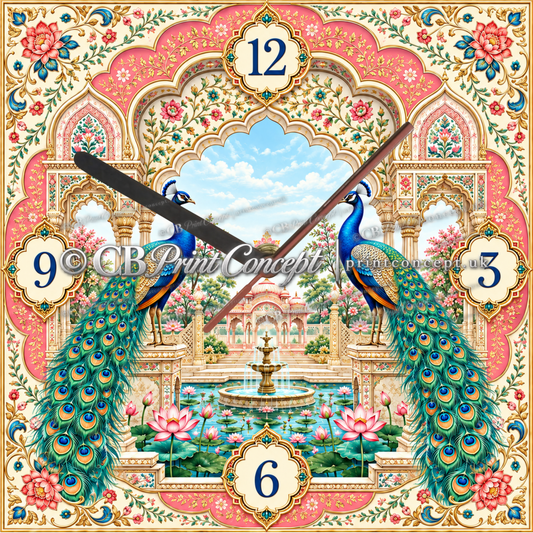 Indian Peacock Palace Wall Clock - Jaipur Pink