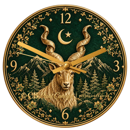 Majestic Pakistani Markhor Wall Clock - Dark Edition