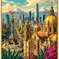 Mexico City Travel Poster featuring Ángel de la Independencia, historic architecture, modern skyline and vibrant Mexican cityscape artwork