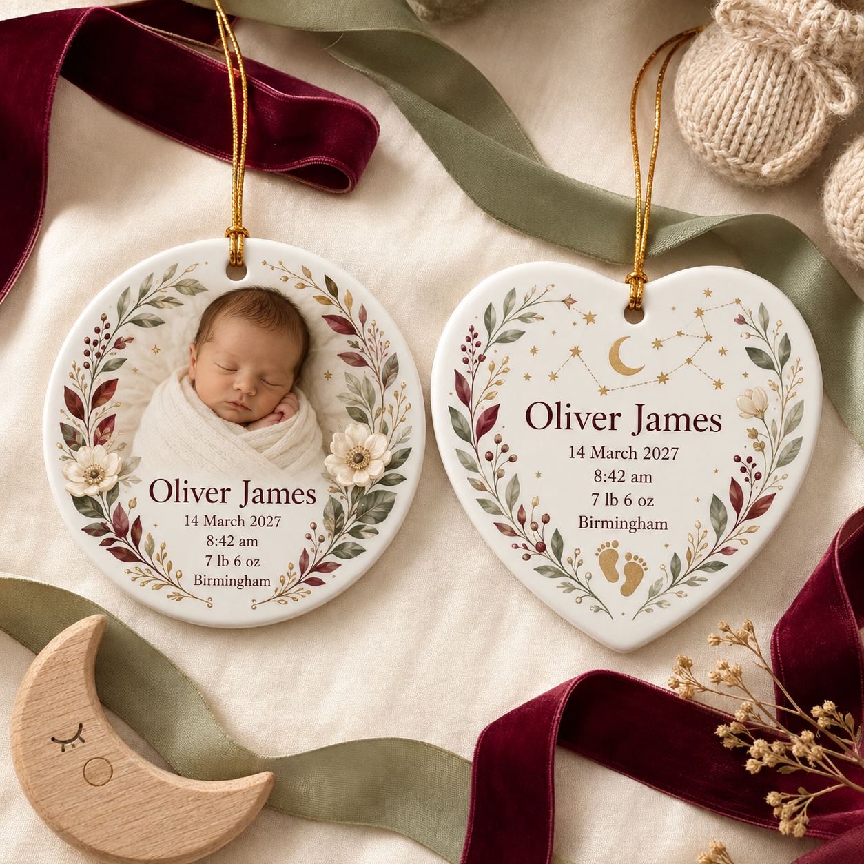 Personalised New Baby Birth Details Ceramic Ornament