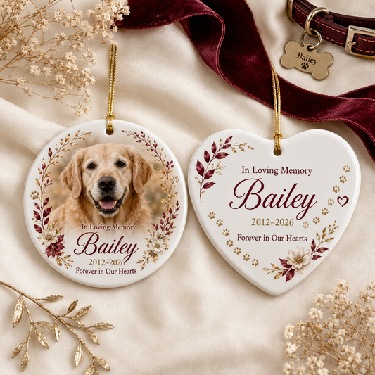 Custom ceramic pet memorial keepsake with name and dates