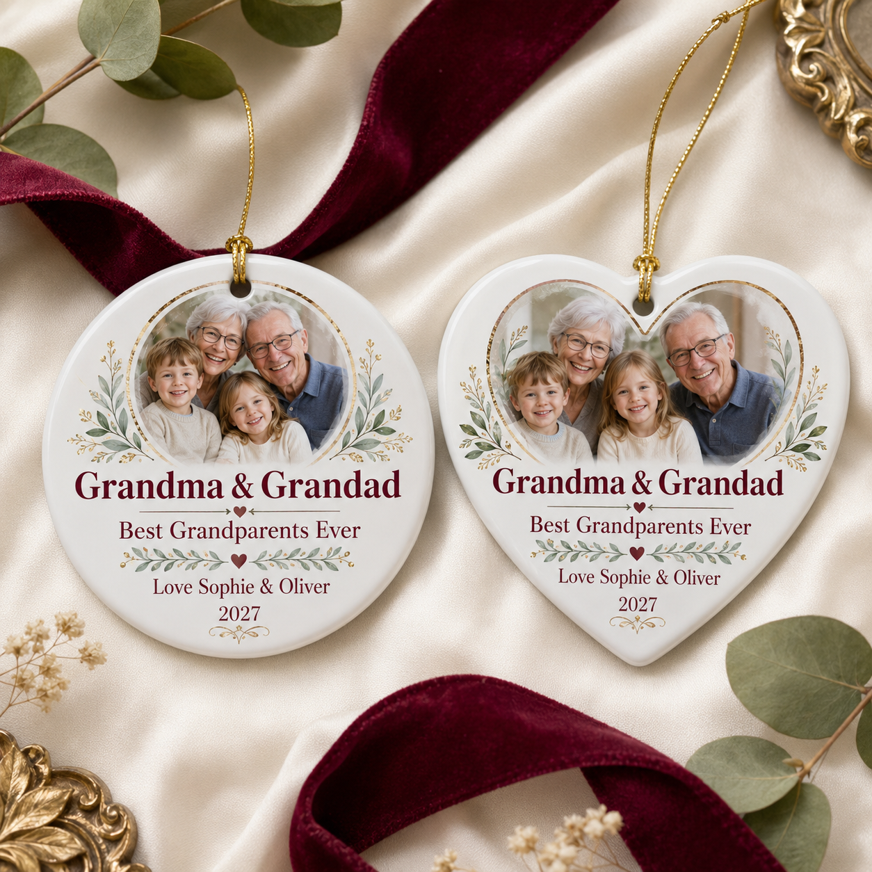 Personalised Grandparents Photo & Message Ceramic Ornament