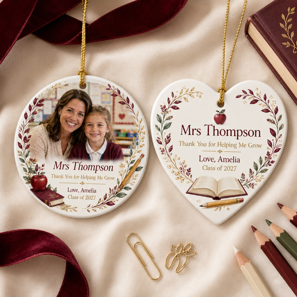 Custom teacher gift with name, class and thank-you message