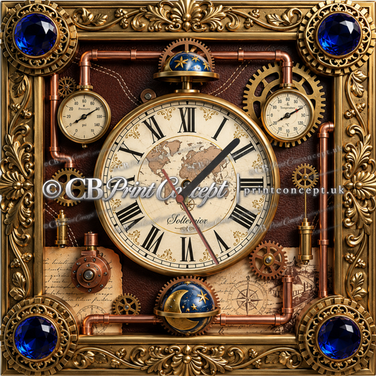 Steampunk Explorer World Map Wall Clock