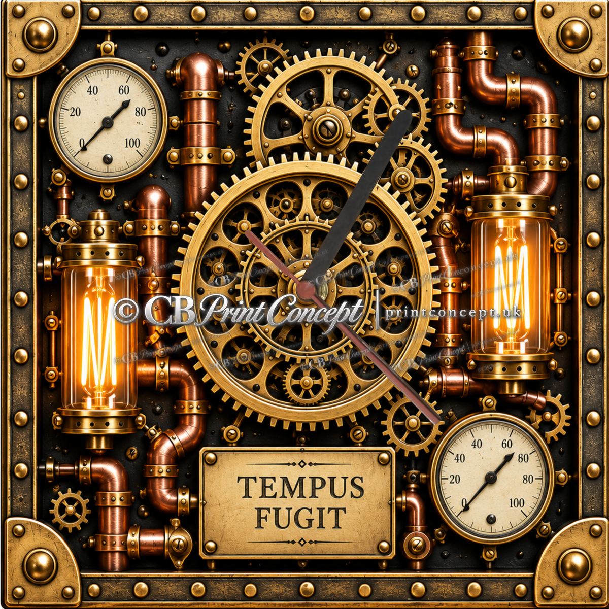 Tempus Fugit Steampunk Industrial Wall Clock