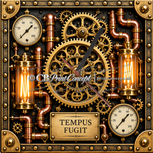 Tempus Fugit Steampunk Industrial Wall Clock