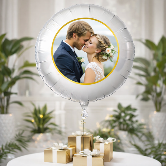 Romantic wedding foil balloon decoration for ceremony or reception.
