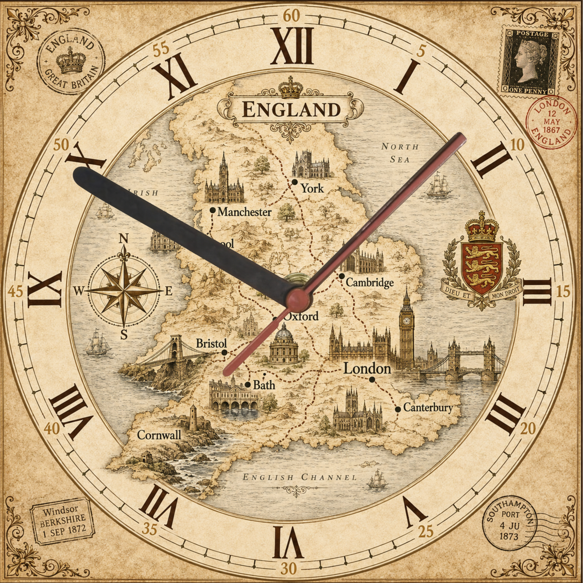 Vintage England Explorer Wall Clock