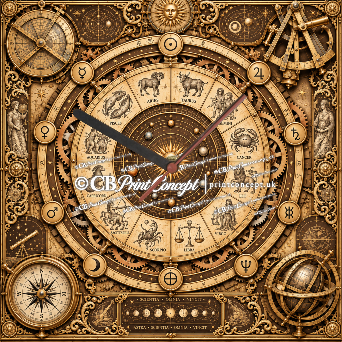Vintage Zodiac Astrolabe Wall Clock