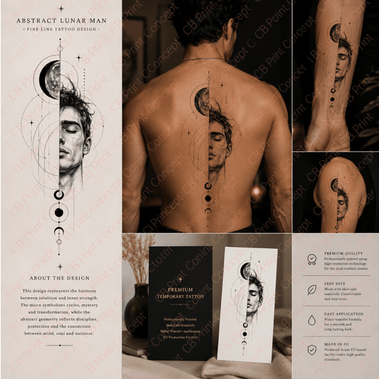 Abstract Lunar Man Tattoo | High - Quality Temporary Tattoos | Buy Now at CB Print Concept