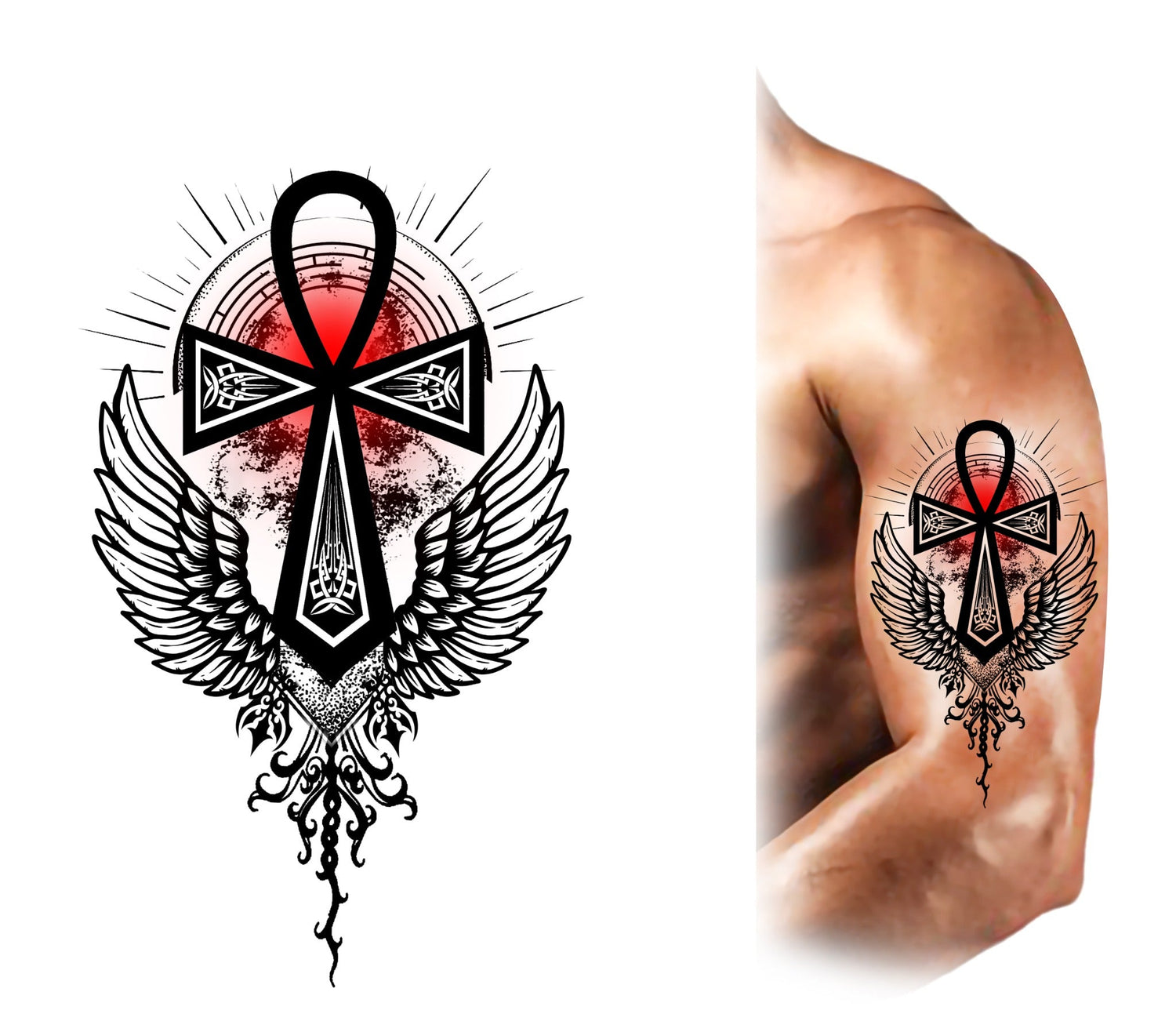 Ankh Wings temporary tattoo design and application preview