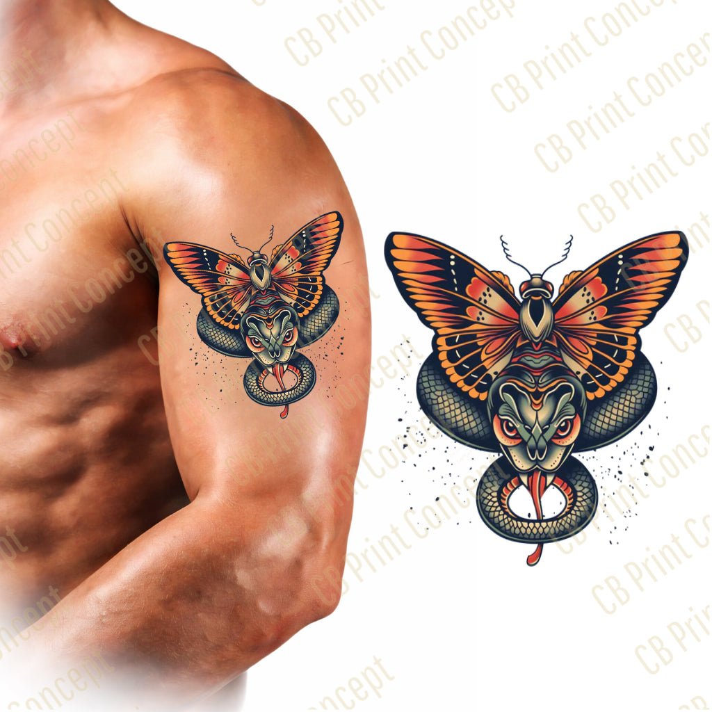 Butterfly & Serpent – Symbolic Temporary Tattoo (Adult & Adult Large) | High - Quality | Buy Now at CB Print Concept