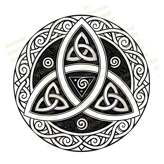 Celtic Triquetra Mandala temporary tattoo design – intricate knotwork circle with swirling patterns