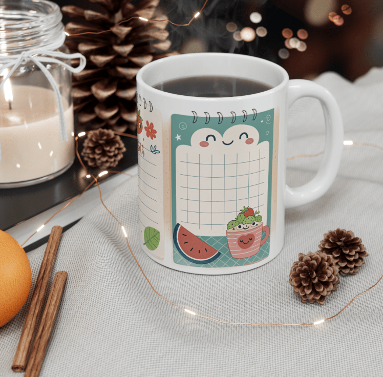 Daily Reminders Mug – Kawaii Rainbow & Fruit Checklist | High - Quality | Buy Now at CB Print Concept