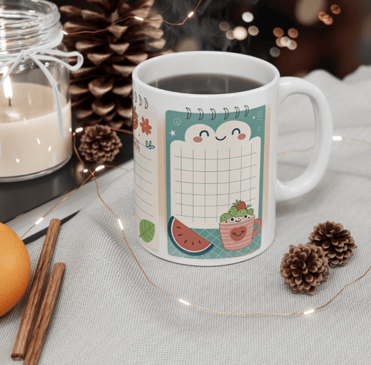 Daily Reminders Mug – Kawaii Rainbow & Fruit Checklist | High - Quality | Buy Now at CB Print Concept