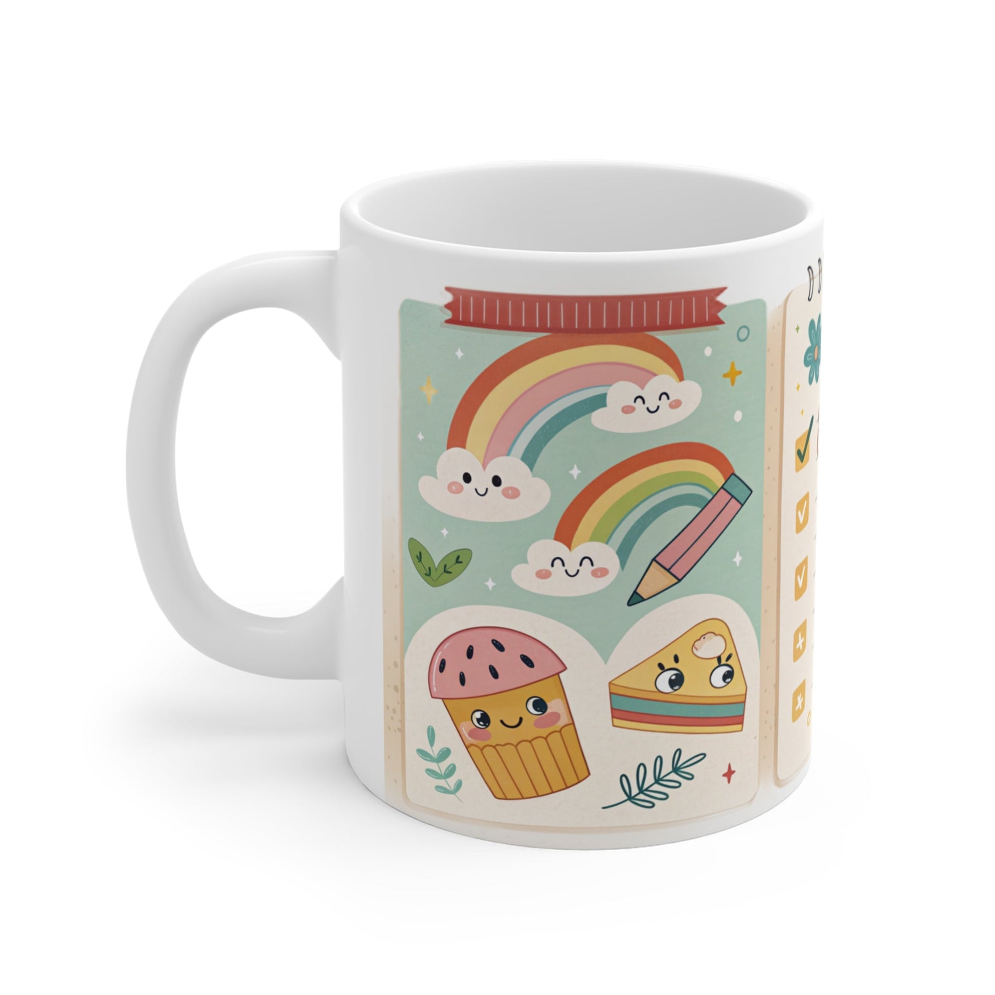 Daily Reminders Mug – Kawaii Rainbow & Fruit Checklist | High - Quality | Buy Now at CB Print Concept