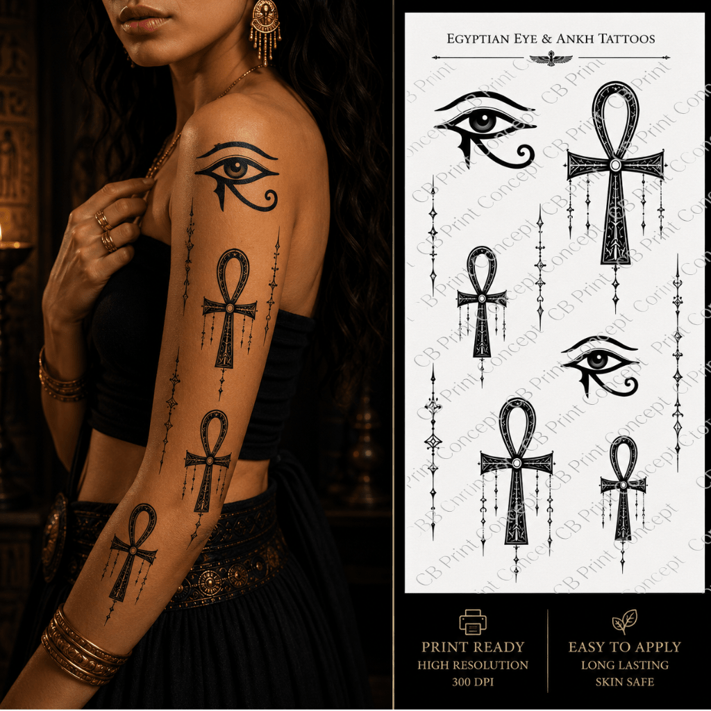 Egyptian Eye & Ankh Tattoos | High - Quality Temporary Tattoos | Buy Now at CB Print Concept