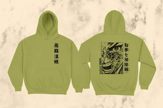Final Battle hoodie with Japanese kanji and manga illustration – black and white streetwear design”