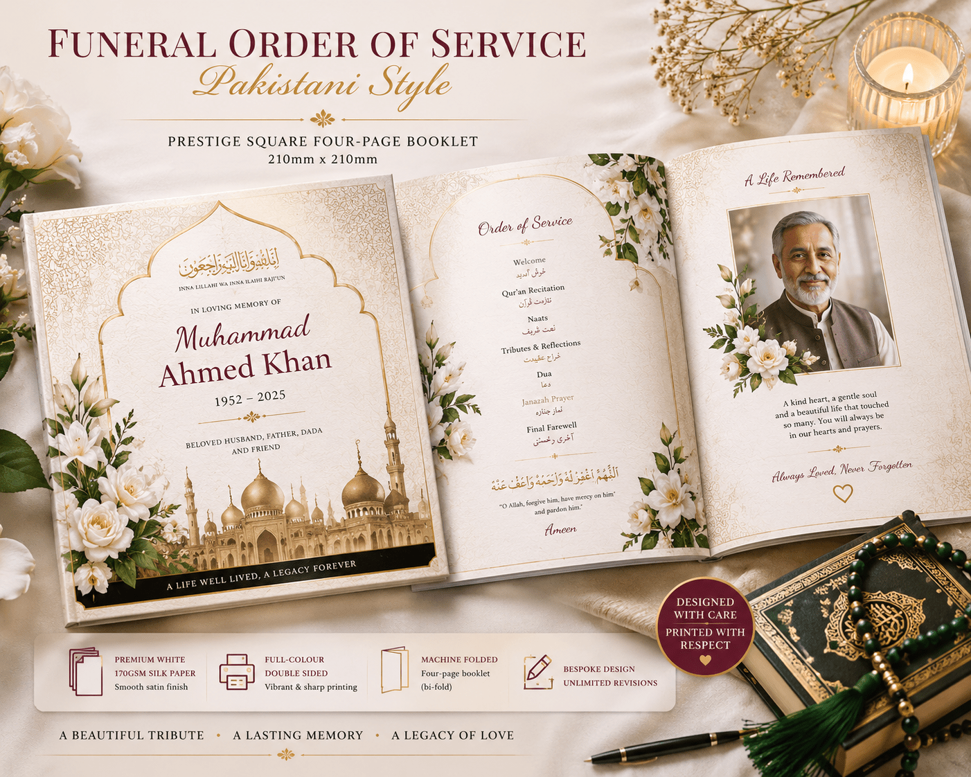 Funeral Order of Service - Custom Tribute Design | High - Quality Funeral Order of Service | Buy Now at CB Print Concept
