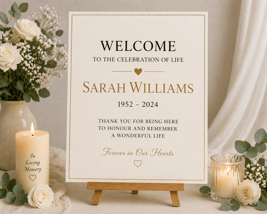 Funeral Welcome Board – Personalised Text Sign | High - Quality | Buy Now at CB Print Concept