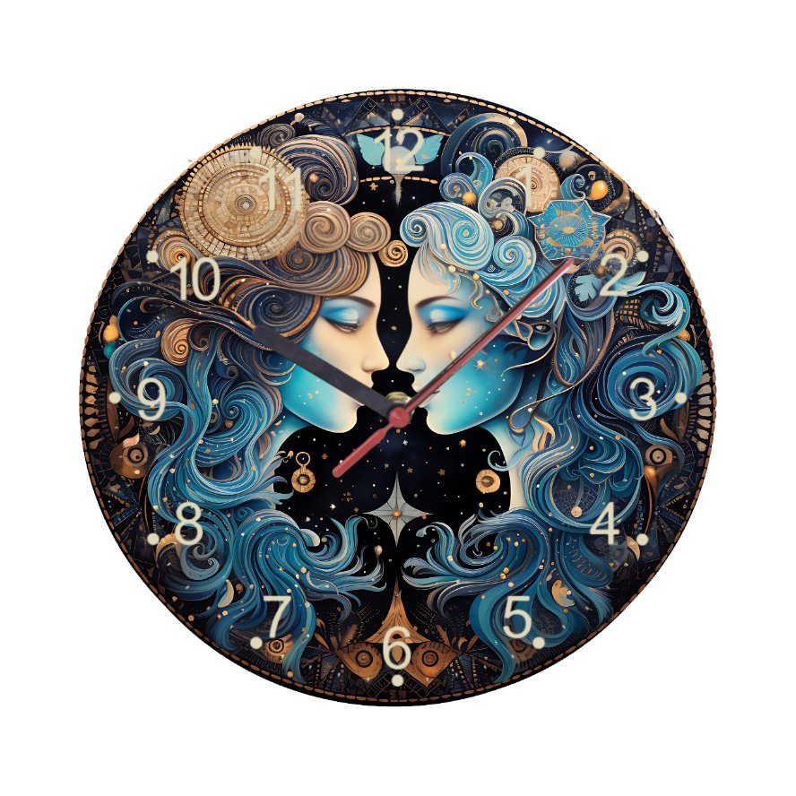 Gemini Zodiac Glass Wall Clock - Print Concept