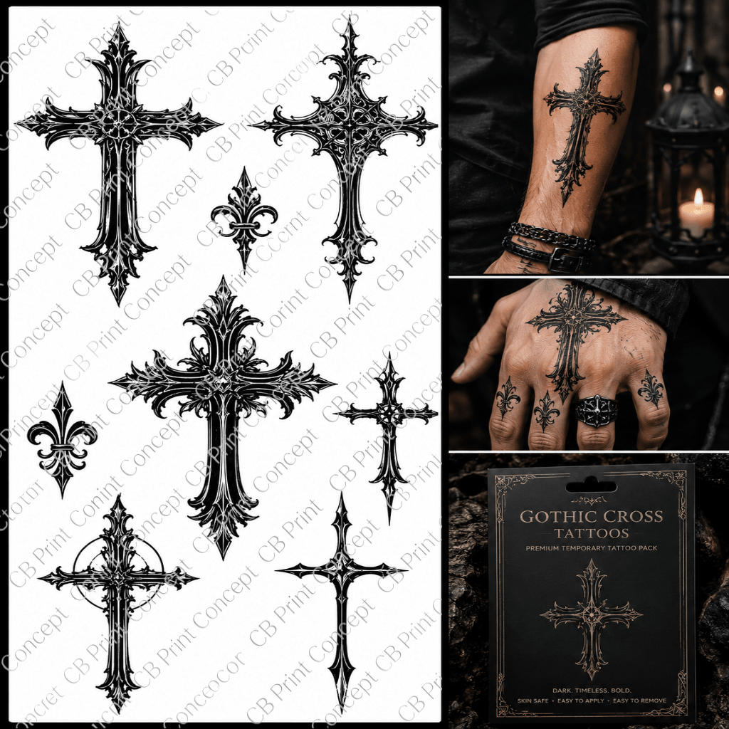 Gothic Cross Tattoos | High - Quality Temporary Tattoos | Buy Now at CB Print Concept