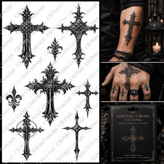 Gothic Cross Tattoos | High - Quality Temporary Tattoos | Buy Now at CB Print Concept