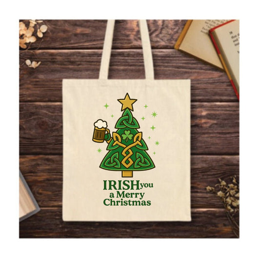 Irish You a Merry Christmas Tote Bag – Celtic Christmas tree design