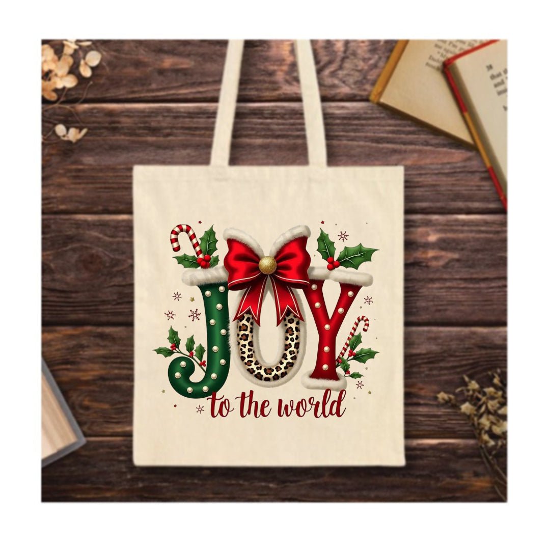 JOY to the World Tote Bag – festive Christmas design with holly and candy canes