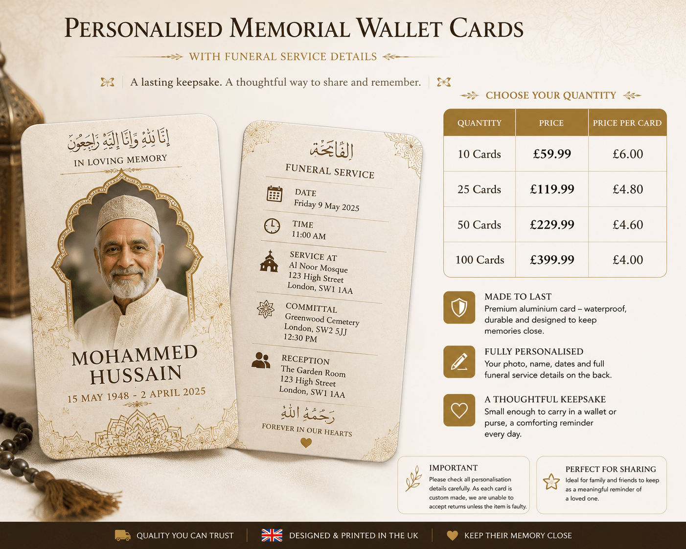 Memorial Wallet Card | High - Quality Funeral Announcement Cards | Buy Now at CB Print Concept