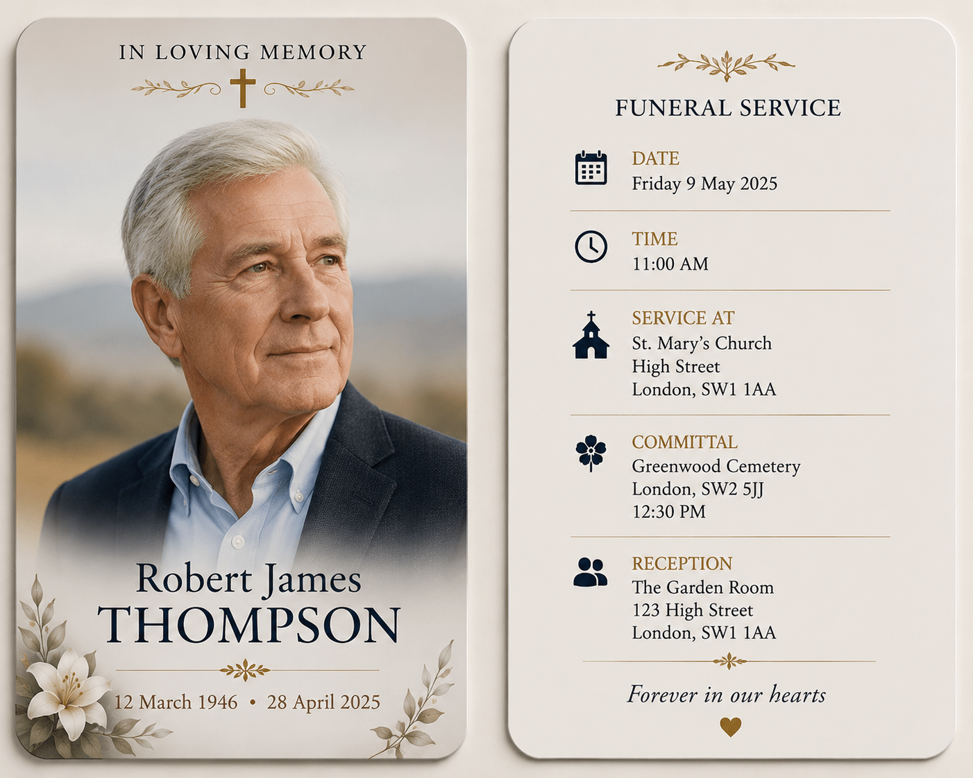 Memorial Wallet Card | High - Quality Funeral Announcement Cards | Buy Now at CB Print Concept
