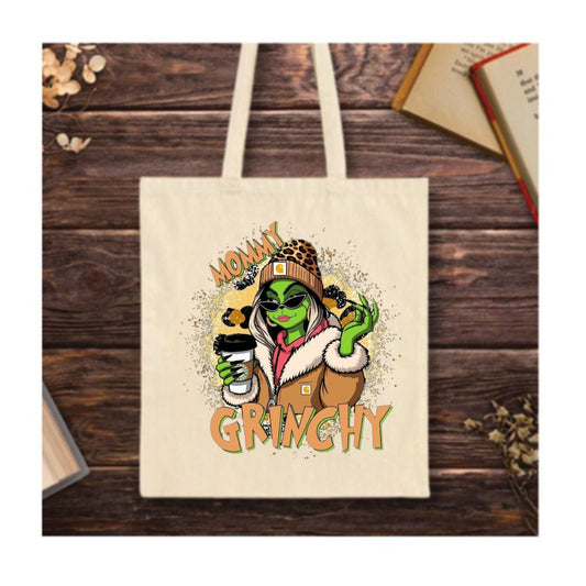 Mommy Grinchy Tote Bag – fun Christmas design for moms.