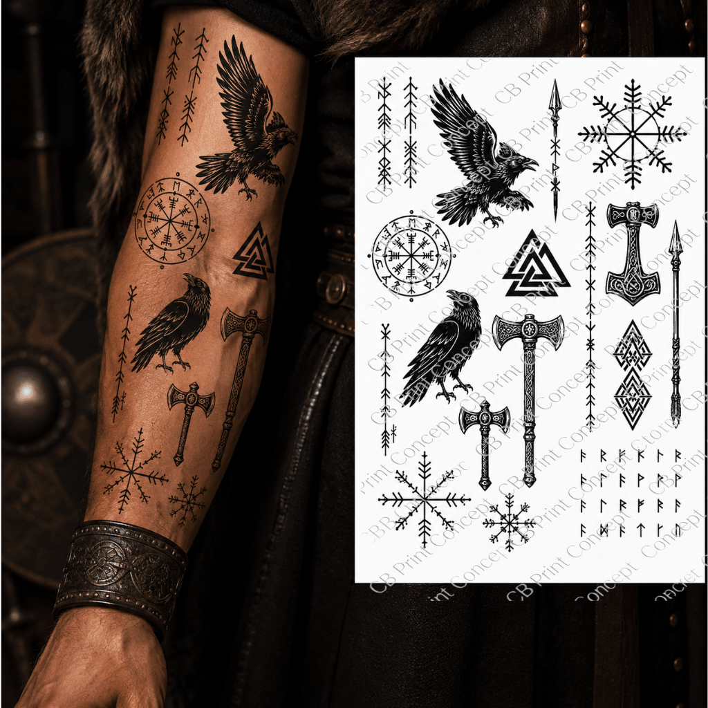 Nordic Warrior Symbols | High - Quality Temporary Tattoos | Buy Now at CB Print Concept
