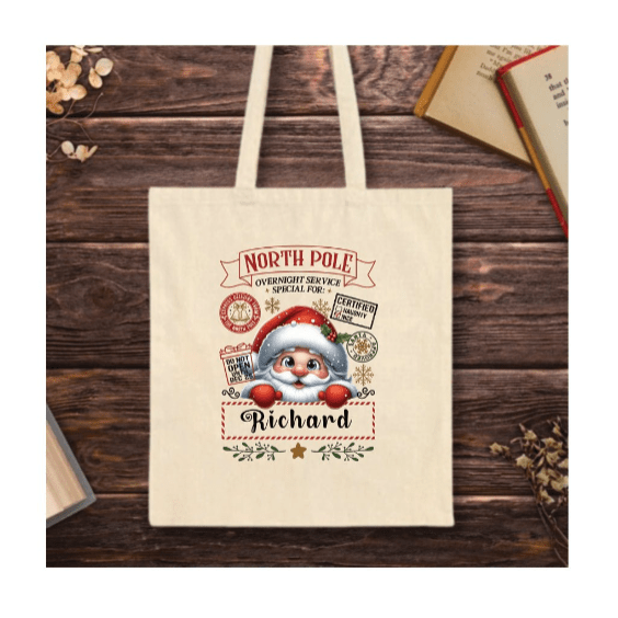North Pole Classic Santa Tote Bag – traditional Santa illustration
