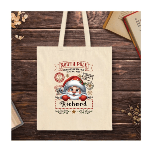 North Pole Classic Santa Tote Bag – traditional Santa illustration