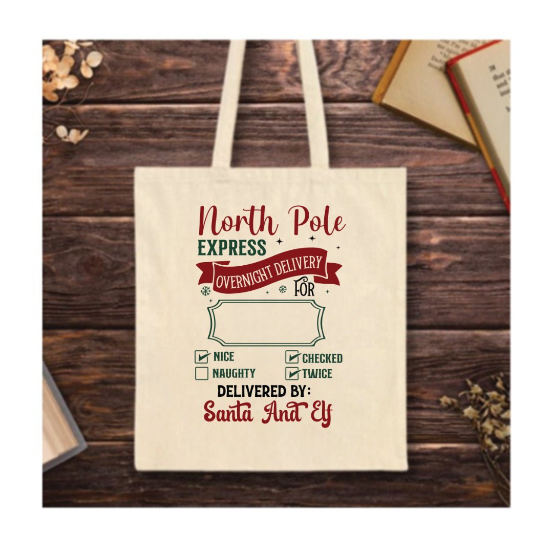 North Pole Express Overnight Delivery Tote Bag – vintage Christmas design