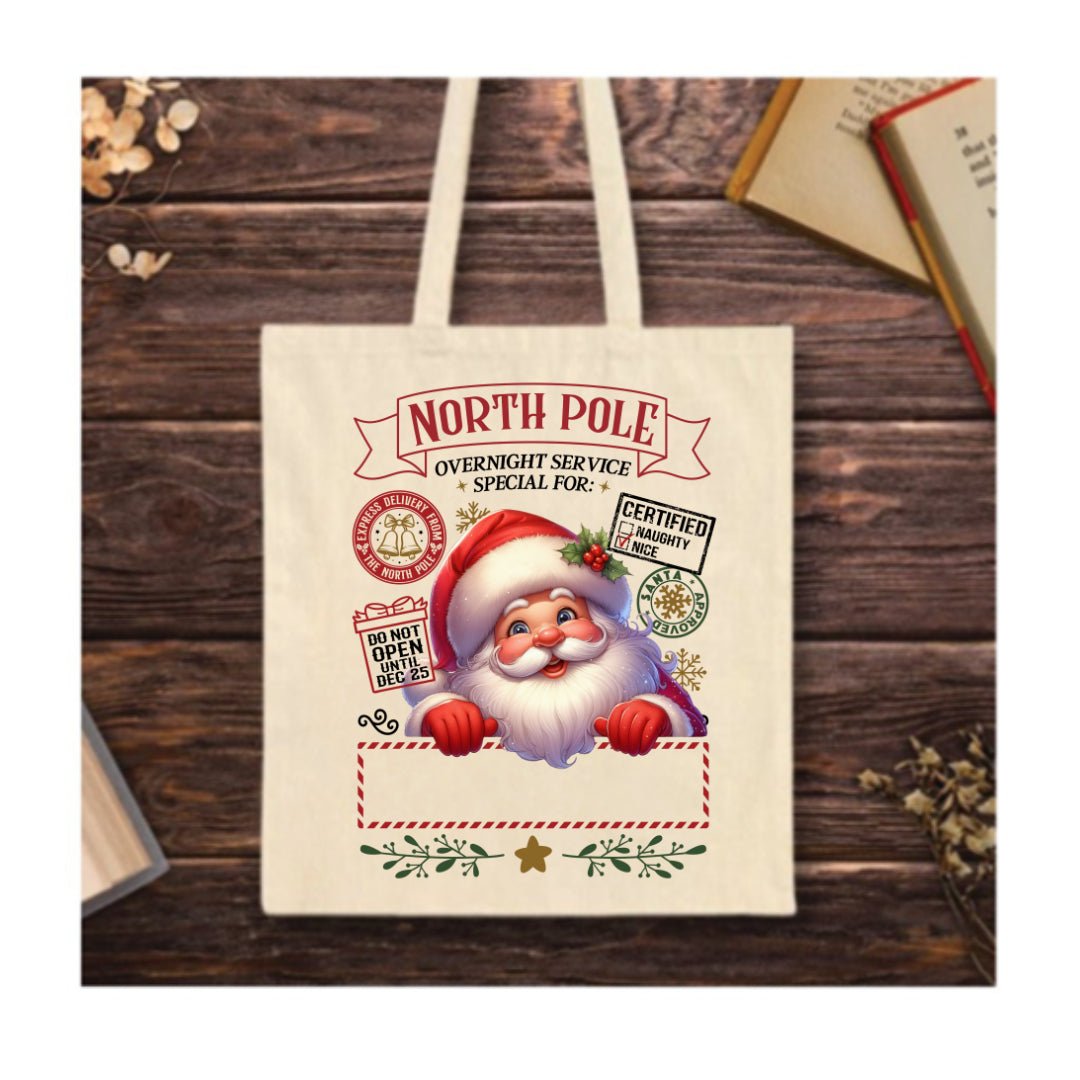 North Pole Santa Tote Bag – classic Santa design with optional personalisation
