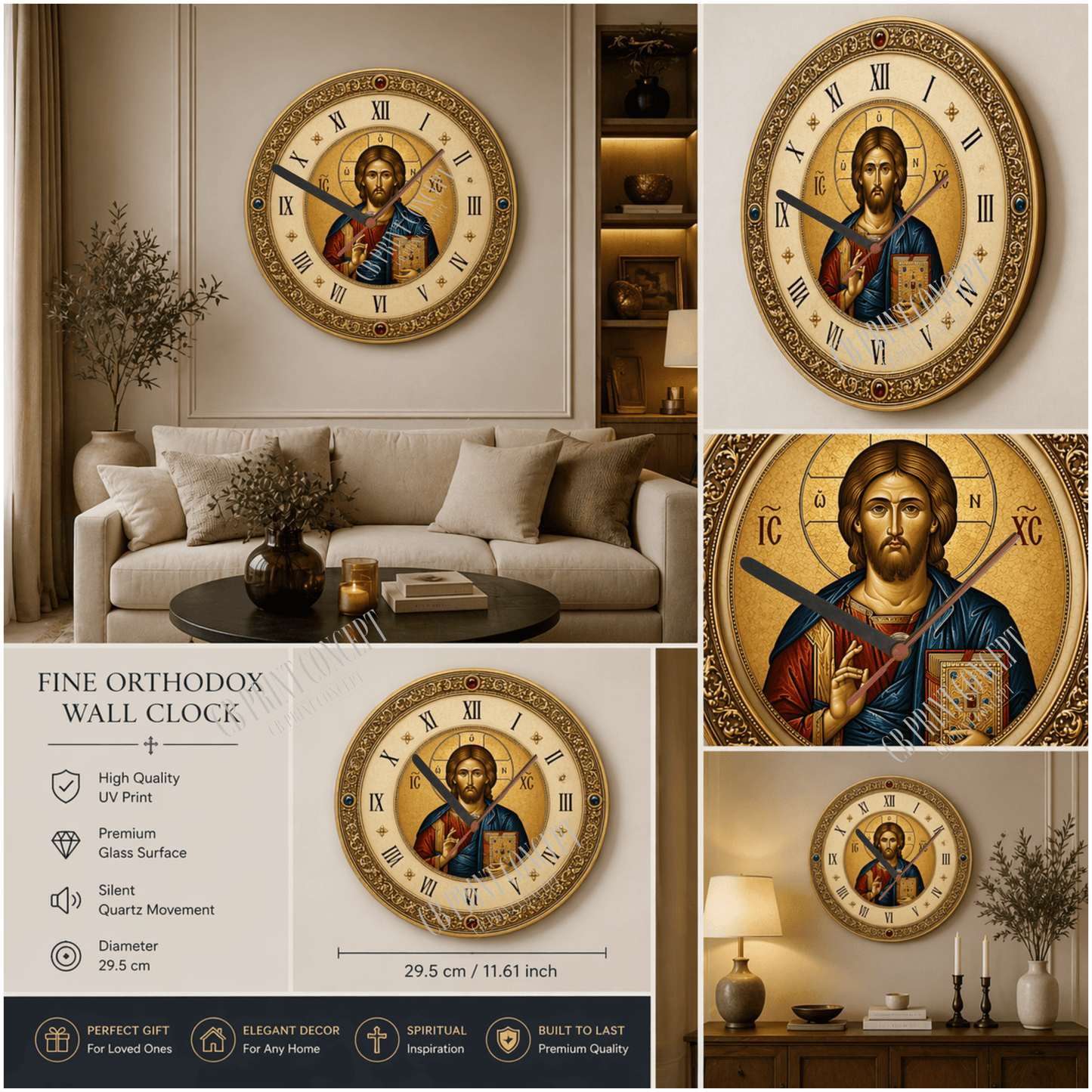 Orthodox Wall Clock – Christ Pantocrator Icon | High - Quality Wall Clocks | Buy Now at CB Print Concept