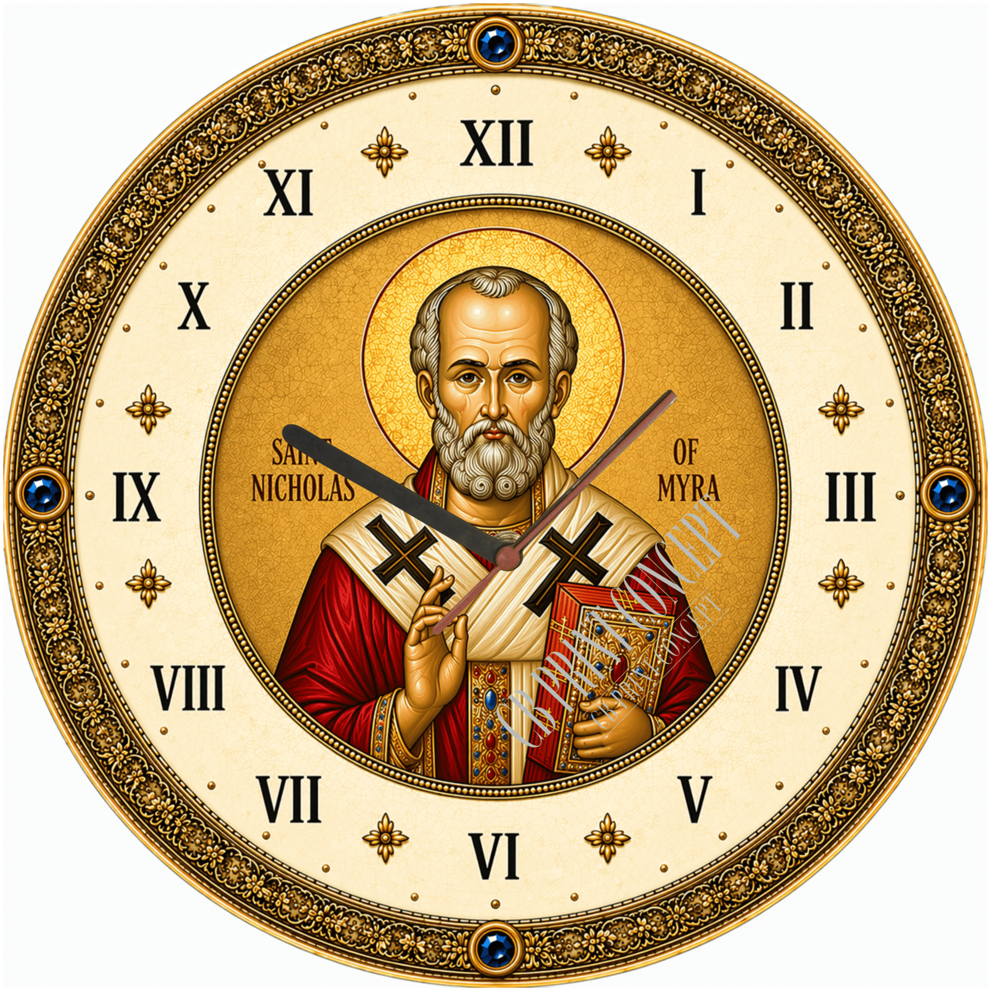 ceas de perete religios cu icoana Sfântul Nicolae decor ortodox
