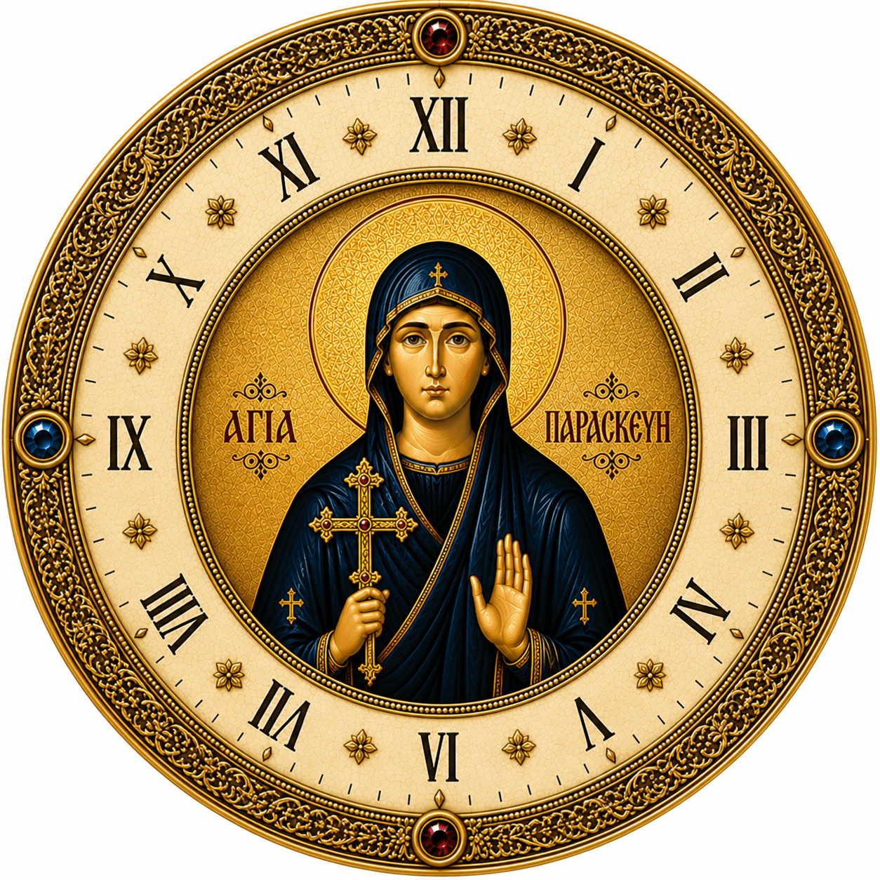 Orthodox Wall Clock – Saint Paraskeva Icon Gold | High-Quality Wall Clocks | Buy Now at CB Print Concept