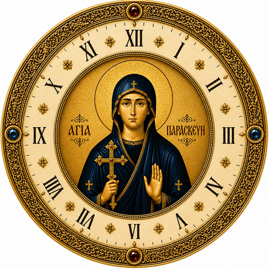 Orthodox Wall Clock – Saint Paraskeva Icon Gold | High-Quality Wall Clocks | Buy Now at CB Print Concept