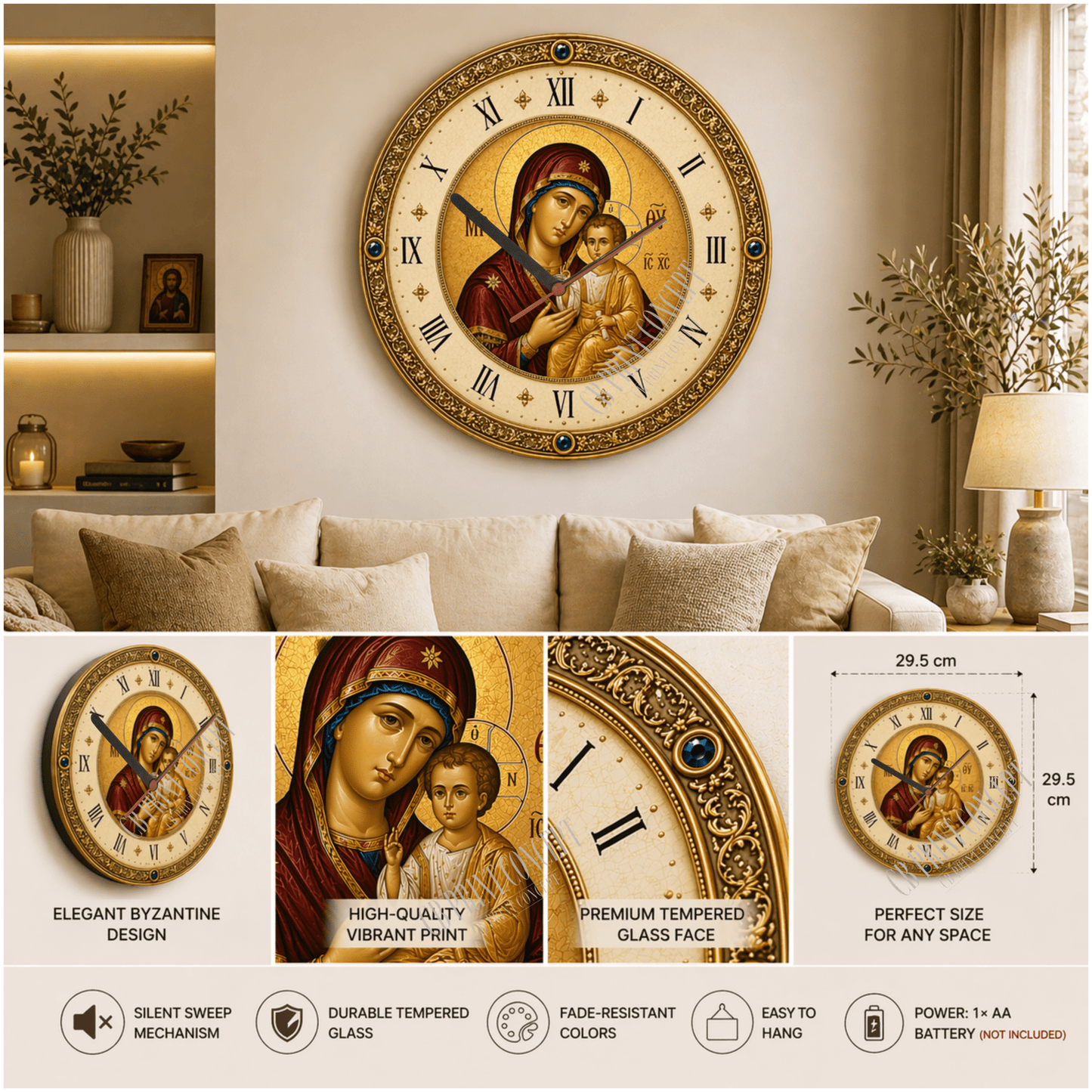 Orthodox Wall Clock – Virgin Mary Icon | High - Quality Wall Clocks | Buy Now at CB Print Concept